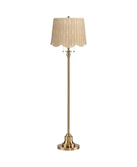 360 Lighting Dyna 58"H Antique Brass and Rattan Drum Shade 2-Light Floor Lamp