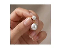 Genevive Elegant Sterling Silver Freshwater Pearl Dainty Drop Earrings