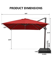 Pellebant Outdoor Patio 10X13Feet Aluminum Cantilever Umbrella with Rod Wheel Base