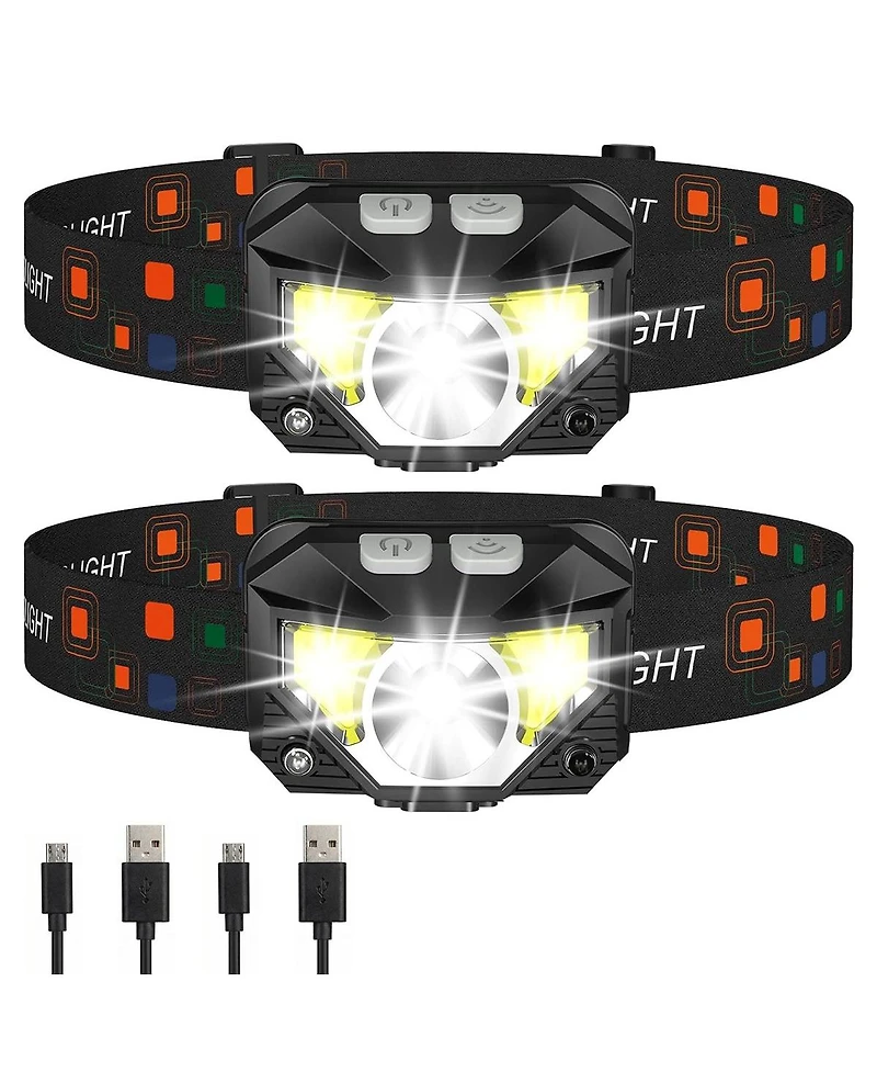 Cowin 2 Pack Led Headlamp Rechargeable Headlamp Flashlight Ultra-Bright Waterproof Headlight Motion Sensor 8 Modes Camping Fishing