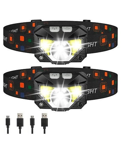 Cowin 2 Pack Led Headlamp Rechargeable Headlamp Flashlight Ultra-Bright Waterproof Headlight Motion Sensor 8 Modes Camping Fishing