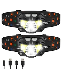 Cowin 2 Pack Led Headlamp Rechargeable Headlamp Flashlight Ultra-Bright Waterproof Headlight Motion Sensor 8 Modes Camping Fishing