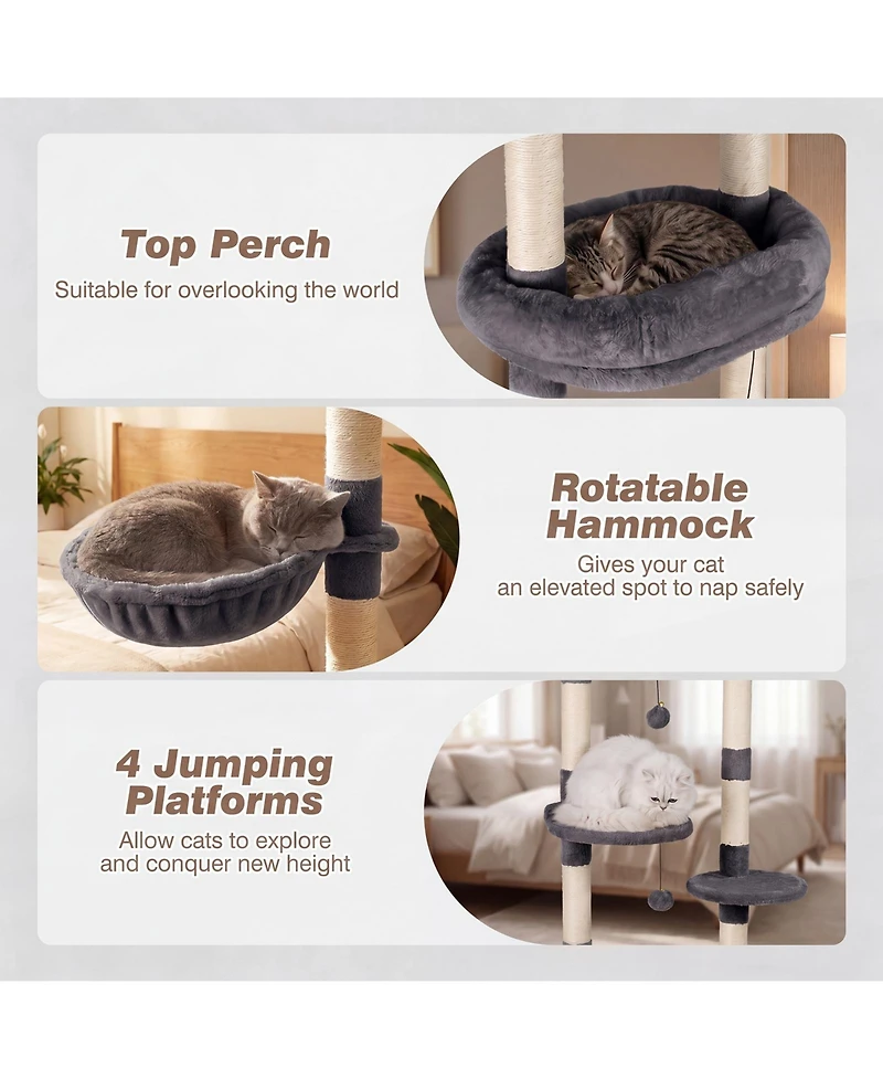 Gymax 6-tier Floor to Ceiling Cat Tree w/Plush Bed Hammock Sisal Scratching Posts