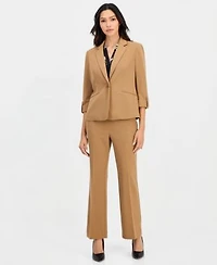 Anne Klein Essentials Petite 3 4 Sleeve One Button Blazer Printed Elbow Sleeve Split Neck Top Pull On Straight Leg Pants