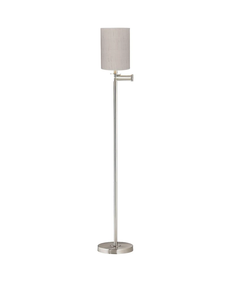 360 Lighting Modern Swing Arm Floor Lamp 60.5" Tall Brushed Nickel Linen Cylinder Shade for Living Room Reading Bedroom Office