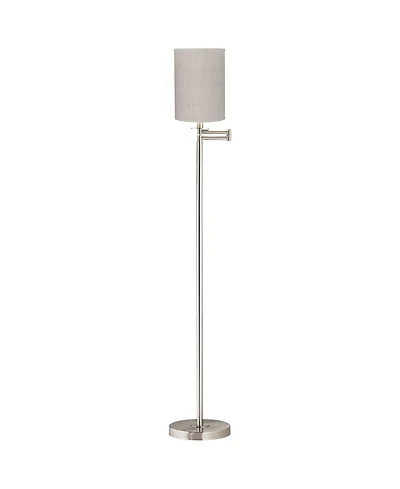 360 Lighting Modern Swing Arm Floor Lamp 60.5" Tall Brushed Nickel Linen Cylinder Shade for Living Room Reading Bedroom Office