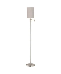 360 Lighting Modern Swing Arm Floor Lamp 60.5" Tall Brushed Nickel Linen Cylinder Shade for Living Room Reading Bedroom Office