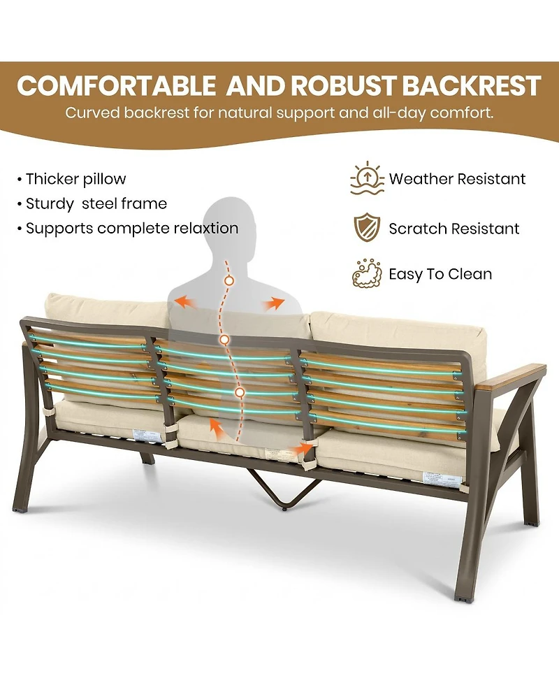 Asagikoiai 6-Piece Outdoor Patio Furniture Set, 7-Seat Steel Frame Conversation Sofa Set