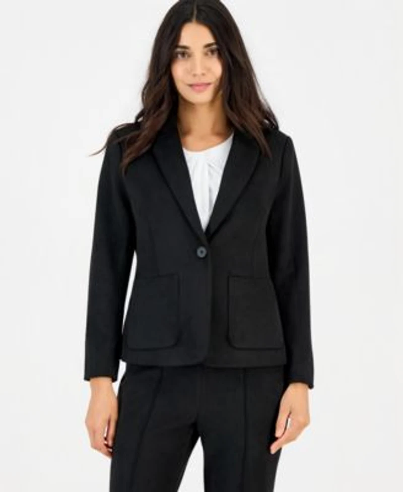 Anne Klein Essentials Petite Patch Pocket Notch Collar Stretch Blazer Pull On Pintuck Scuba Pants