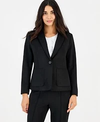 Anne Klein Essentials Petite Patch Pocket Notch Collar Stretch Blazer Pull On Pintuck Scuba Pants