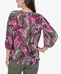 Ruby Rd. Petite Tropical Print Knit Tassel Top