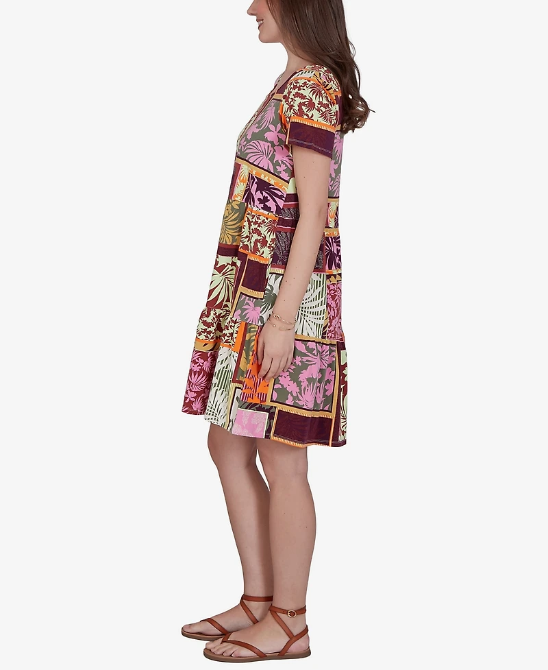 Ruby Rd. Petite Tropical Patchwork Stretch Pocket Dress