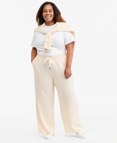 Style & Co Plus LuxLounge Wide-Leg French-Terry Drawstring Pants, Macy's Exclusive