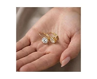 Genevive Dainty Sterling Silver Round Cz Six-Prong Leverback Earrings