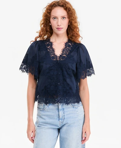 On 34th Women's Lace-Trim Button-Front Blouse, Macy's Exclusive
