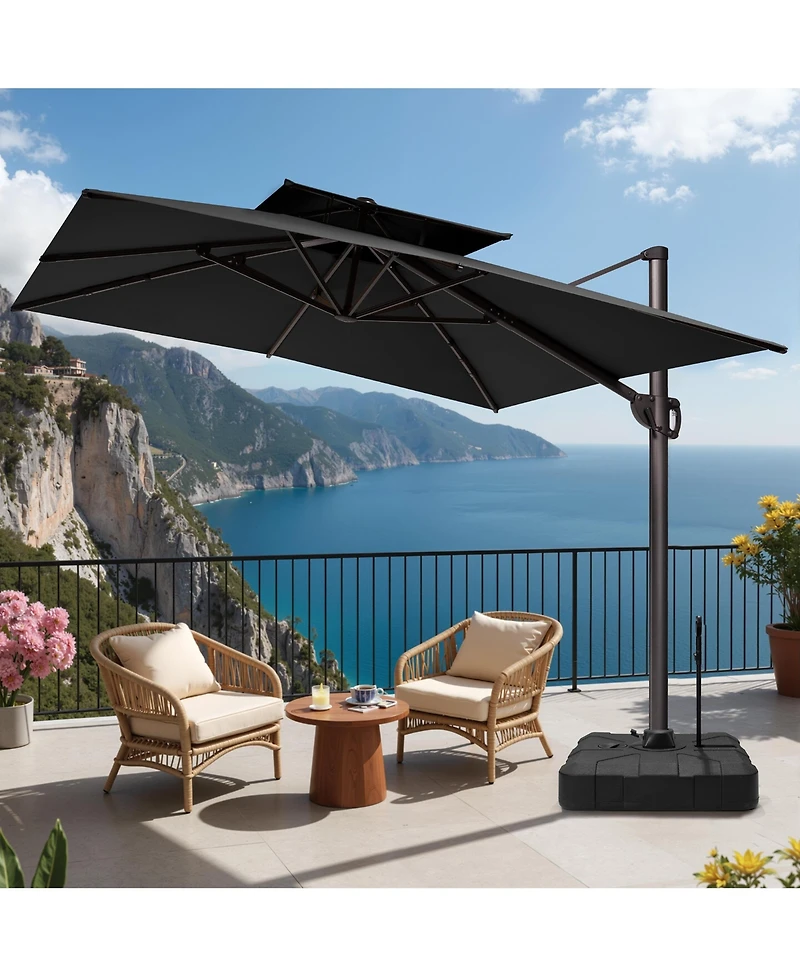 Pellebant Outdoor Patio Double Top 9x11Feet Square Aluminum Cantilever Umbrella with Rod Wheel Base