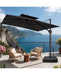 Pellebant Outdoor Patio Double Top 9x11Feet Square Aluminum Cantilever Umbrella with Rod Wheel Base