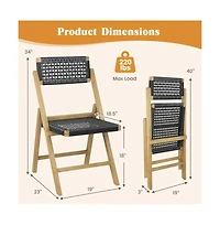 Boyel Living Set of 2 Folding Chairs Indonesia Teak Wood Dining Chairs with Woven Rope Seat and Back