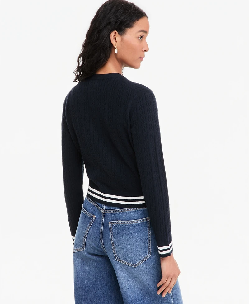 On 34th Women's Tipped Cable Crewneck Cardigan, Macy's Exclusive