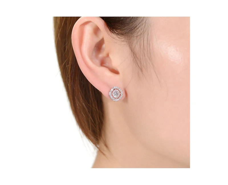 Rachel Glauber Elegant Cz Square Frame Stud Earrings