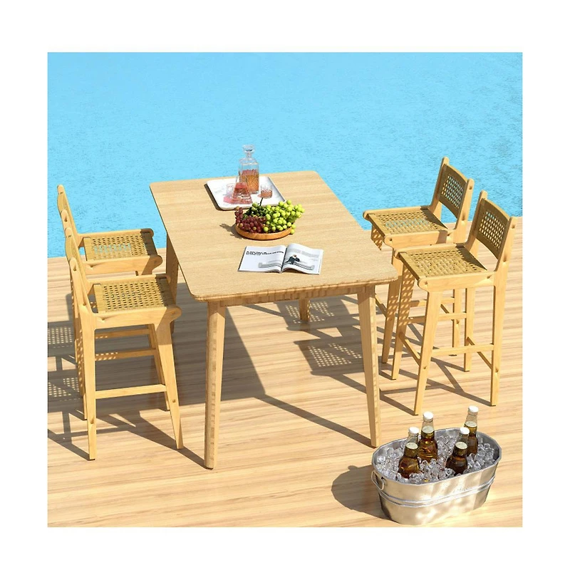 Boyel Living 1 piece Patio Teak Wood Bar Stool with Rattan Backrest and Seat