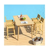 Boyel Living 1 piece Patio Teak Wood Bar Stool with Rattan Backrest and Seat