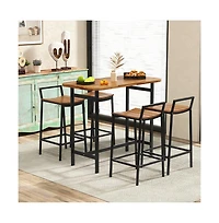 Boyel Living 5 Piece Acacia Wood Bar Table Set Bar Height Table and Chairs with Metal Frame and Footrest
