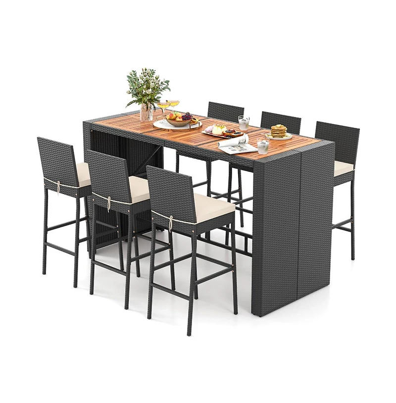 Boyel Living 7 Pieces Patio Rattan Bar Set with Seat Cushions for Porch Yard Garden