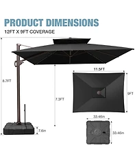 Pellebant Outdoor Patio Double Top 9X12Feet Aluminum Cantilever Umbrella With Rod Wheel Base
