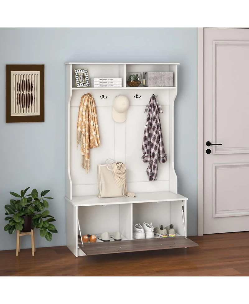 Gouun Multifunction Entryway Hall Tree with Seat Bench and Storage Cabinet