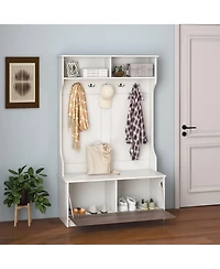 Gouun Multifunction Entryway Hall Tree with Seat Bench and Storage Cabinet