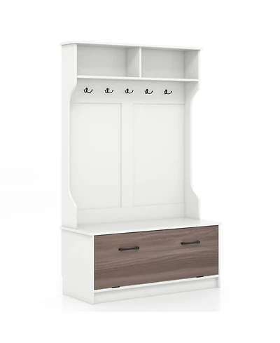 Gouun Multifunction Entryway Hall Tree with Seat Bench and Storage Cabinet
