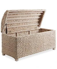 Casafield Storage Trunk with Curved Lid, Safety Hinge - Whitewash, Water Hyacinth Wicker Storage Chest Basket for Bedroom, Entry Way, Living Room