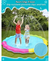 Aofar 75"Splash Pad Sprinkler Play Mat Outdoor Inflatable Pool Dog Nonslip
