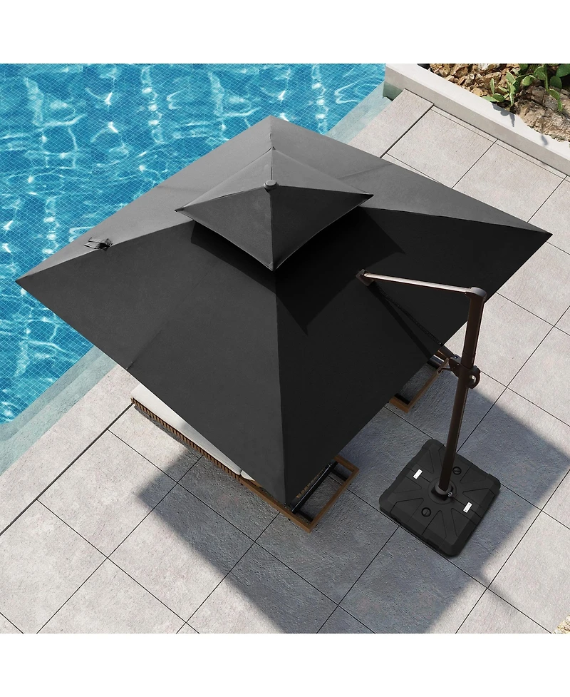 Pellebant Outdoor Patio Double Top 11x11Feet Square Aluminum Cantilever Umbrella With Wheel Base