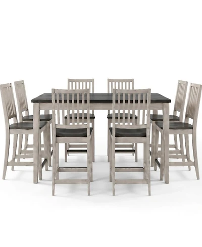 Dawnwood 9-Piece Wood Counter Height Dining Table and Side Chair Set