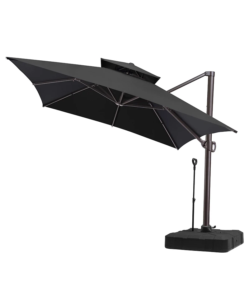 Pellebant Outdoor Patio 10X13Feet Aluminum Double Top Cantilever Umbrella with Rod Wheel Base