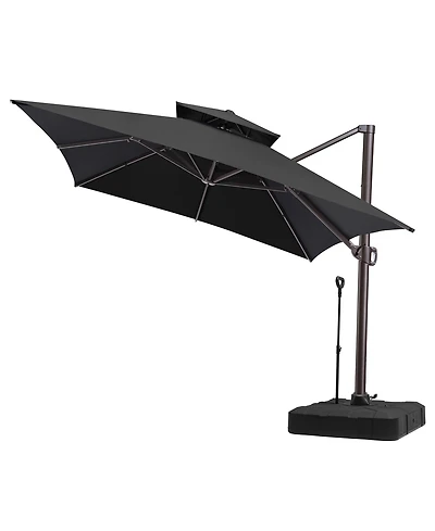 Pellebant Outdoor Patio 10X13Feet Aluminum Double Top Cantilever Umbrella with Rod Wheel Base
