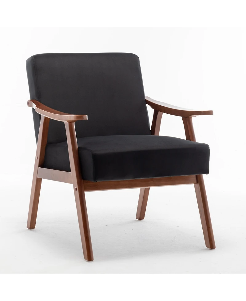 Clihome Mid-Century Modern Velvet Accent Chair with Solid Wood Frame, Wingback Lounge Chair for Living Room