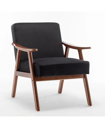 Clihome Mid-Century Modern Velvet Accent Chair with Solid Wood Frame, Wingback Lounge Chair for Living Room