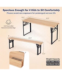 Costway 43.5 Inch Folding Kids Picnic Table and Bench Set with 0.8" Thick Fir Wood Top