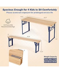 Costway 43.5 Inch Folding Kids Picnic Table and Bench Set with 0.8" Thick Fir Wood Top