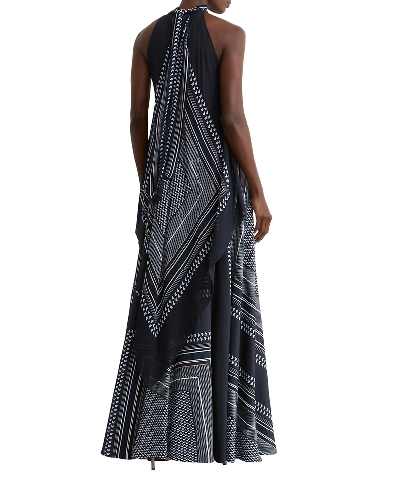 Reiss Women's Scarf-Print Tie-Neck Maxi Dress