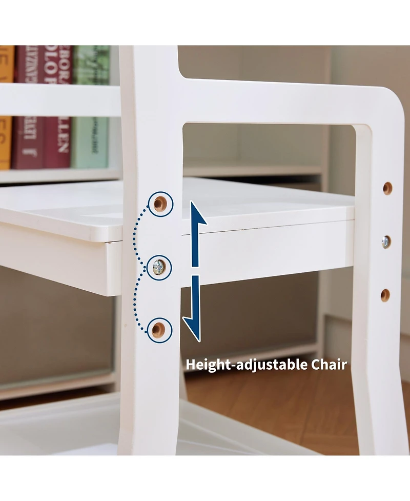 homfan Kids Corner Desk and Chair Set, White L Shaped Study Table with Storage Shelves and Bulletin Board for Bedroom