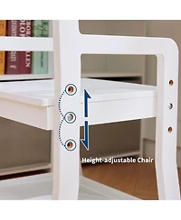 homfan Kids Corner Desk and Chair Set, White L Shaped Study Table with Storage Shelves and Bulletin Board for Bedroom