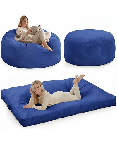 homfan Round Bean Bag Chair Memory Foam Velvet Convertible Floor Sofa for Living Room Bedroom Comfy Reading Lounger