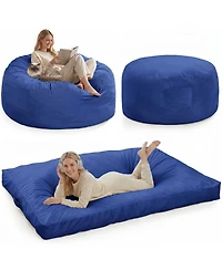 homfan Round Bean Bag Chair Memory Foam Velvet Convertible Floor Sofa for Living Room Bedroom Comfy Reading Lounger