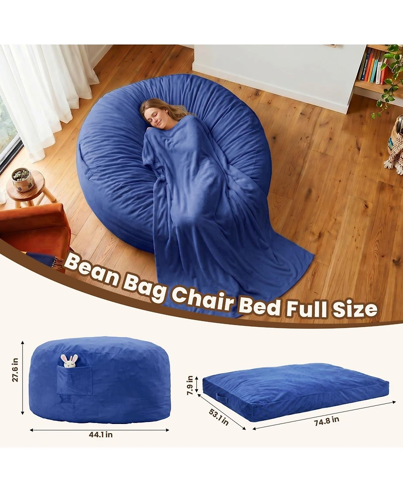 homfan Round Bean Bag Chair Memory Foam Velvet Convertible Floor Sofa for Living Room Bedroom Comfy Reading Lounger