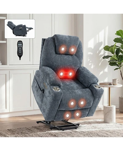 Boyel Living Up to 350 Lbs Power Lift Recliner Chair Heavy Duty Motion Mechanism with Vibration Massage and Lumbar Heating, Usb and Type-c Ports