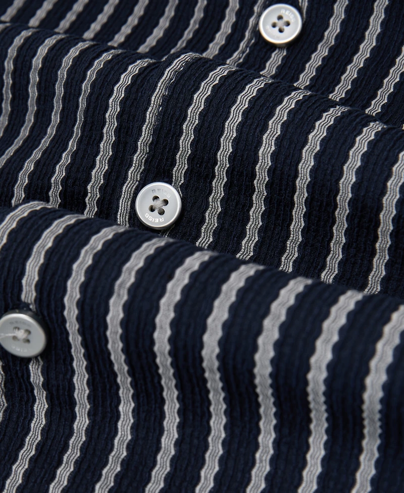 Reiss Men's Griff Textured Stripe Cuban Shirt